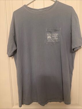 Southern Fried Cotton Dusty Blue Pocket Tee with White Logo